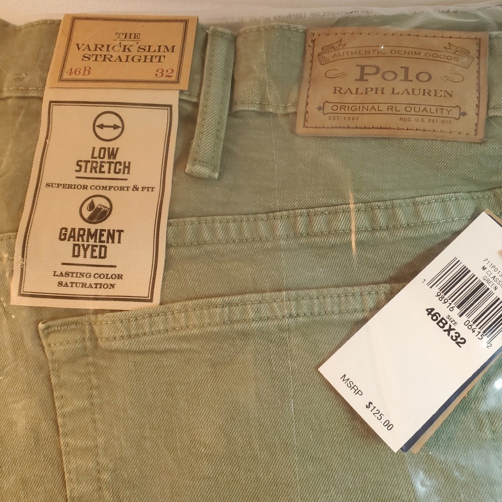 Polo Ralph Lauren Varick Slim Straight Jeans 46B x 32 Green Big & Tall NWT
